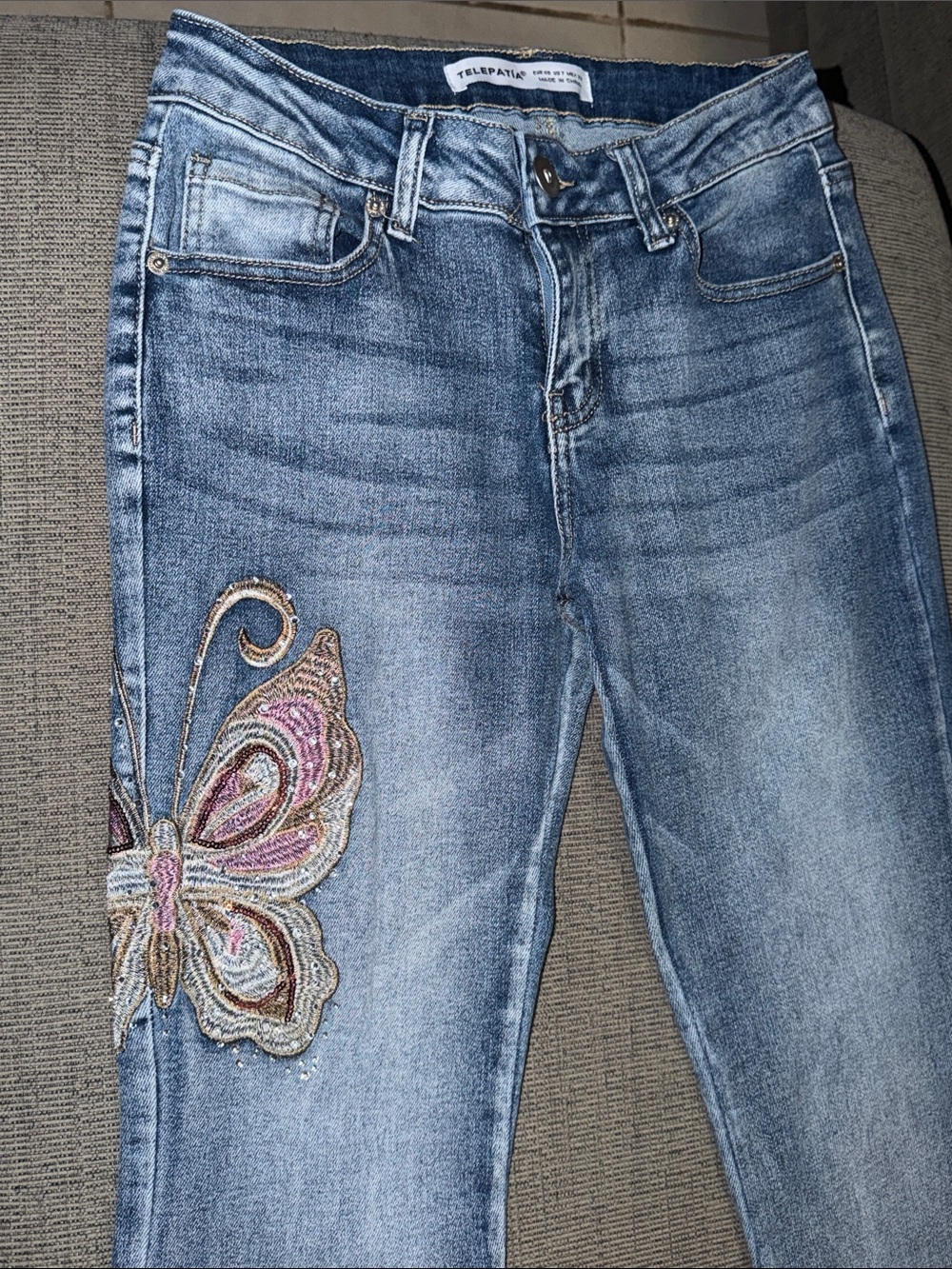 Y2K Butterfly Embroidered Flare Wide-Leg Jeans - Picture 4 of 6
